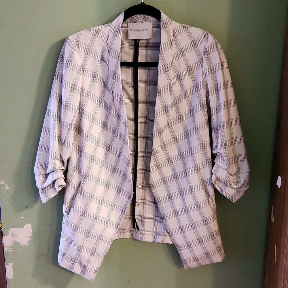 Plaid open front 3/4th sleeves blazer Carolina bell